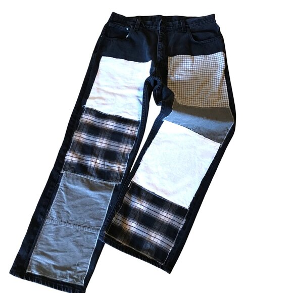 Men’s Big Patch Hippie Pants, 36x32: Grunge Patchwork Jeans, Campus Streetwear - Picture 1 of 11